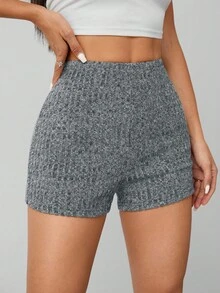 SHEIN PETITE Summer Marled Knit Biker Shorts - Grey - View 6