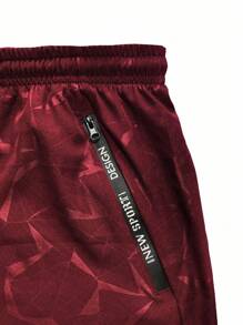 Manfinity Sport Polished Men's Cow Head & Geometric Pattern Drawstring Waist Side Pockets Sports Shorts, Suitable For Cycling And Fitness