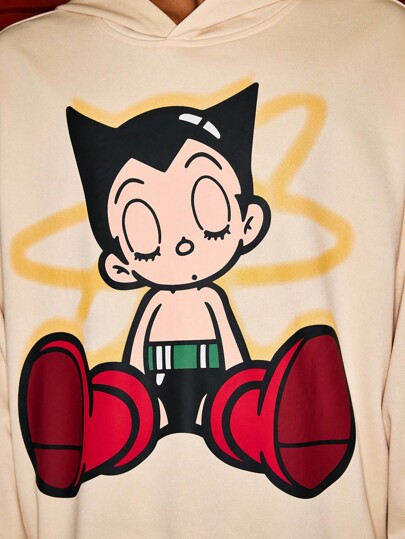Astro Boy X ROMWE Men's Cartoon Figure Graphic Hoodie, Loose Cropped Fit