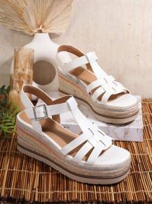 SHUZIA Women's Chunky Heeled Platform Sandals - White - View 2