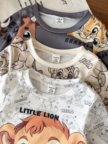 SHEIN 3 件套男童卡通狮子印花长袖套装，活力风格儿童休闲装，适合所有季节 - 彩色 - 查看 7