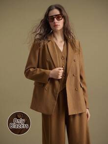 Ontre Moderner urbaner Stil, braun, Damen Blazer Jacke, Lässig Anzug, Fischgrätmuster, Business Pendeln, minimalistisches Design, minimalistischer Stil, Lässig Stil, Herbstbekleidung, Neue Kollektion 2025, Business Lässig, Old Money Stil, Schulanfang, Retro - Braun - Übersicht 5