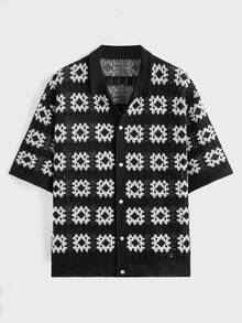 EASEVO Plus Size Men's Knit Contrast Color Short Sleeve Button Front Casual Cardigan , Fall Winter