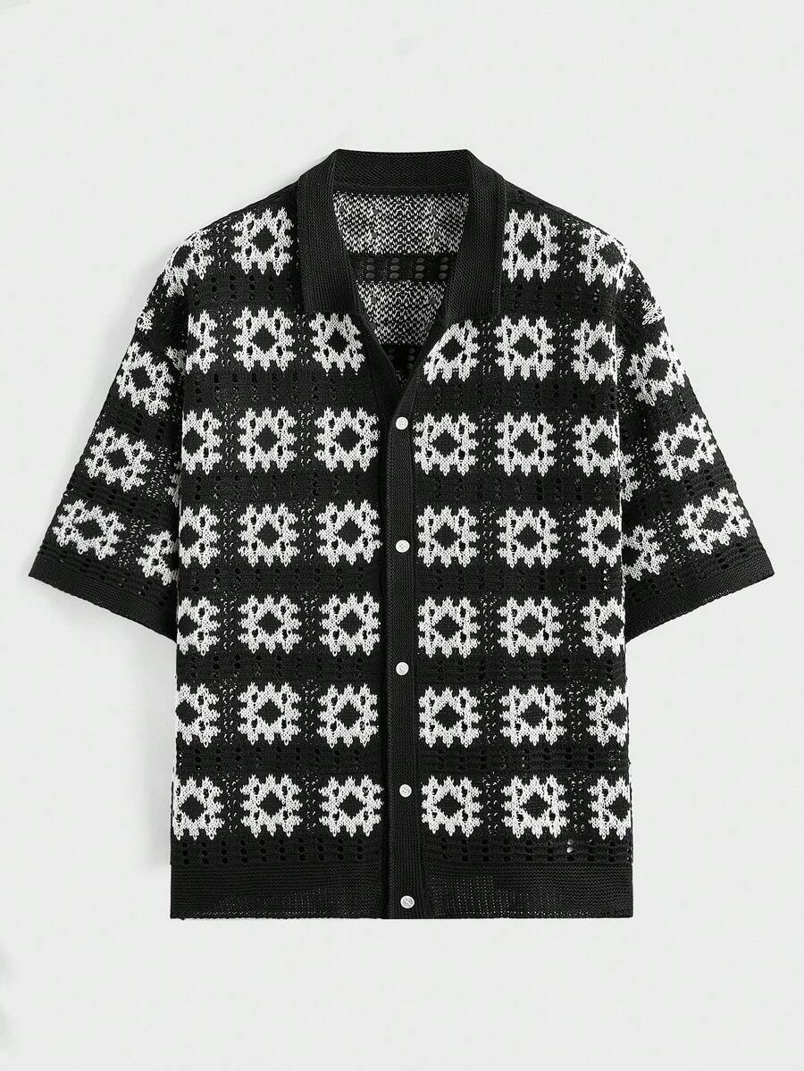 EASEVO Plus Size Men's Knit Contrast Color Short Sleeve Button Front Casual Cardigan , Fall Winter