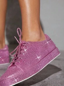 SHUZIA 金屬亮絲繫帶運動鞋 - 玫紅色 - 查看 6