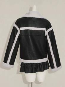 SHEIN ICON Damen Schwarze und Weiße Lässige Locker Kragen Langarm Einreihige Jacke, Herbst/Winter - Schwarz und Weiss - Übersicht 8