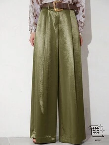 Aveloria Modichic 女士优雅宽松飘逸长裤，配皮带，修饰腿部线条，适合通勤 - 綠色 - 查看 1