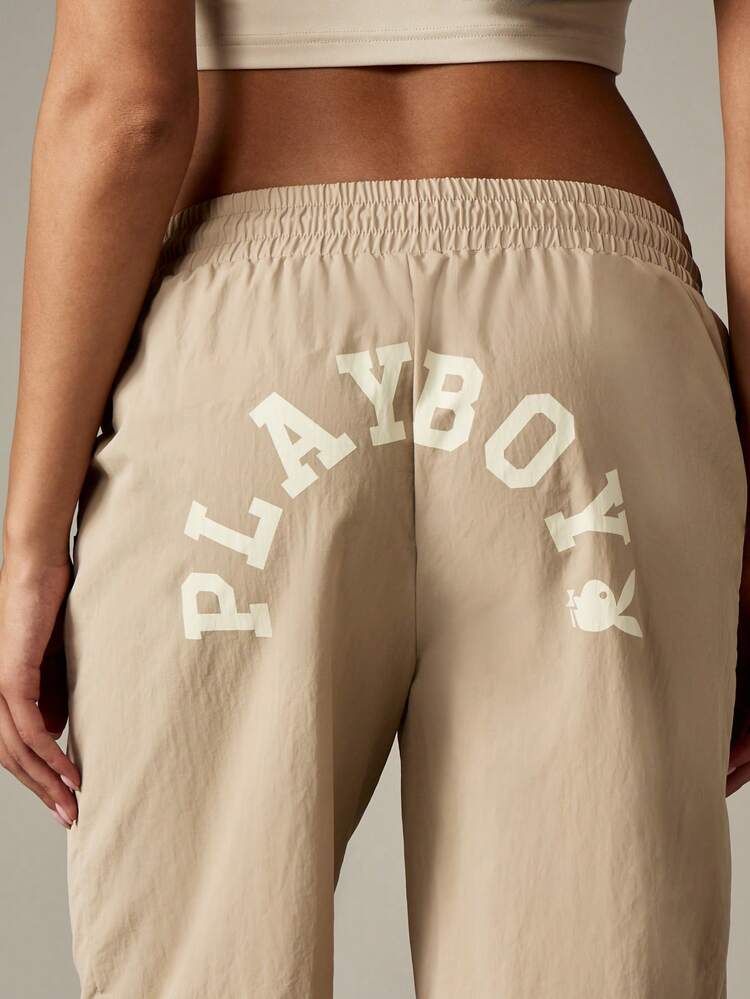 Missguided x Playboy Casual Logo Jogger Pants High Rise Drawstring Waist Elasticized Ankle Cuffs Streetwear Loungewear Fall Winter Collection