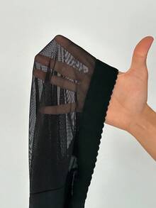 SHEIN EZwear 加大码黑色透明紧身裤，弹力紧身打底裤，适合圣诞节、新年、派对、情人节等场合穿着 - 黑色 - 查看 11