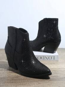 SHUZIA 鑲鑽拉鍊短靴 - 黑色 - 查看 2