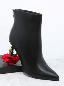 SHUZIA Vegan Leather Pointed Toe Zip-Up Block Heel Boots - Black - View 2