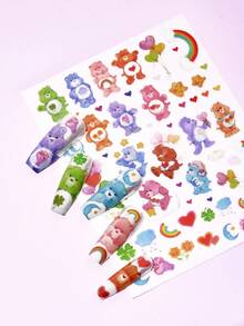 SHEIN X Care Bears 2 件/套可爱卡通熊装饰贴纸，可自由剪切、叠加和搭配，适用于装饰指甲、杯子、文具、日记本等。包括 Cheer Bear、Good Luck Bear、Funshine Bear、Share Bear、Love-A-Lot Bear - 彩色 - 查看 4