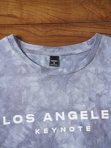 Manfinity NXTstreet 男士棉质扎染标语图案短袖T恤，适合外出、朋友聚会、夏季穿着 - 灰色 - 查看 4