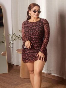 Lupita Cardoza Women's Leopard Mesh Bell Sleeve Mini Dress,Summer Dresses For Women ,Petite Women - Multicolor - View 5