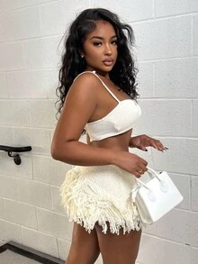 Alexandranx 针织修身迷你裙 仅限夏季假期春季优雅可爱波西米亚风、波西米亚风、女牛仔风、节日、音乐会、伊比沙岛、西部软冰淇淋秋季夜生活秋季冬季纳什维尔俱乐部 - 奶油色 - 查看 2