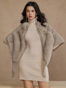 DAZY Chaqueta de cárdigan de mujer con cuello de chal de punto de parche suave y holgada, adecuada para el trabajo, el hogar, el transporte, elegante para otoño e invierno, abrigo esponjoso