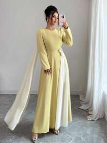 Selianne Women's Yellow Chiffon Patchwork Long Sleeve A-Line Dress Fall Cloth For Women - Yellow - View 6
