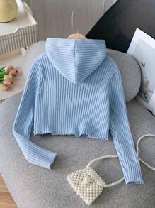SHEIN Cardigan cu glugă și fermoar, culoare uni, pentru fete preadolescente, toamnă