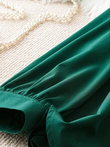 SHEIN CURVE+ Áo cánh thời trang đa năng màu trơn cỡ lớn cho nữ, thích hợp mặc đi làm hàng ngày, mặc ở nhà thường ngày, thon gọn và thanh lịch - màu xanh lá - Xem 4