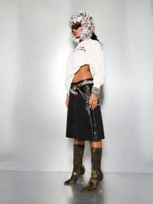 SUMWON WOMEN Áo thun tay dài oversize họa tiết in chữ Boyfriend Fit chất liệu cotton thoải mái mùa đông thu dạo phố thời trang cơ bản - trắng - Xem 7