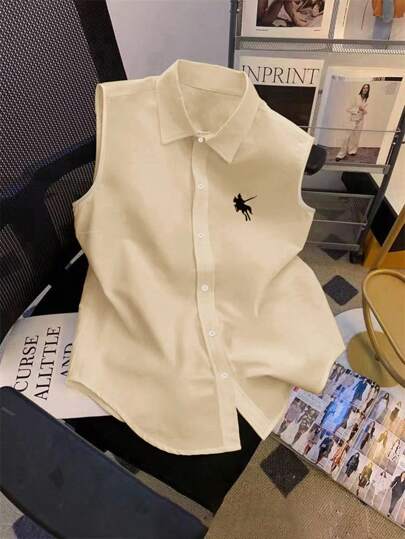 GlowEve 女式无袖单排扣休闲骑士印花衬衫