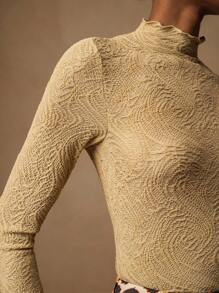 Vesra Women's Solid Color Stand Collar Raglan Long Sleeve Fashionable Versatile Jacquard Knit Slim Fit Long T-Shirt Fall Cloth For Women