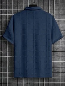 Manfinity Homme Men's Casual Solid Color Textured Short Sleeve Polo Shirt, Summer - Dusty Blue - View 2