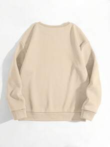INAWLY Plus Size Women's Cute Halloween Pumpkin & Bat Pattern Pullover Sweatshirt,Round Neck Long Sleeve Beige Autumn Smart Casual Everyday Holiday Tops - Apricot - View 2