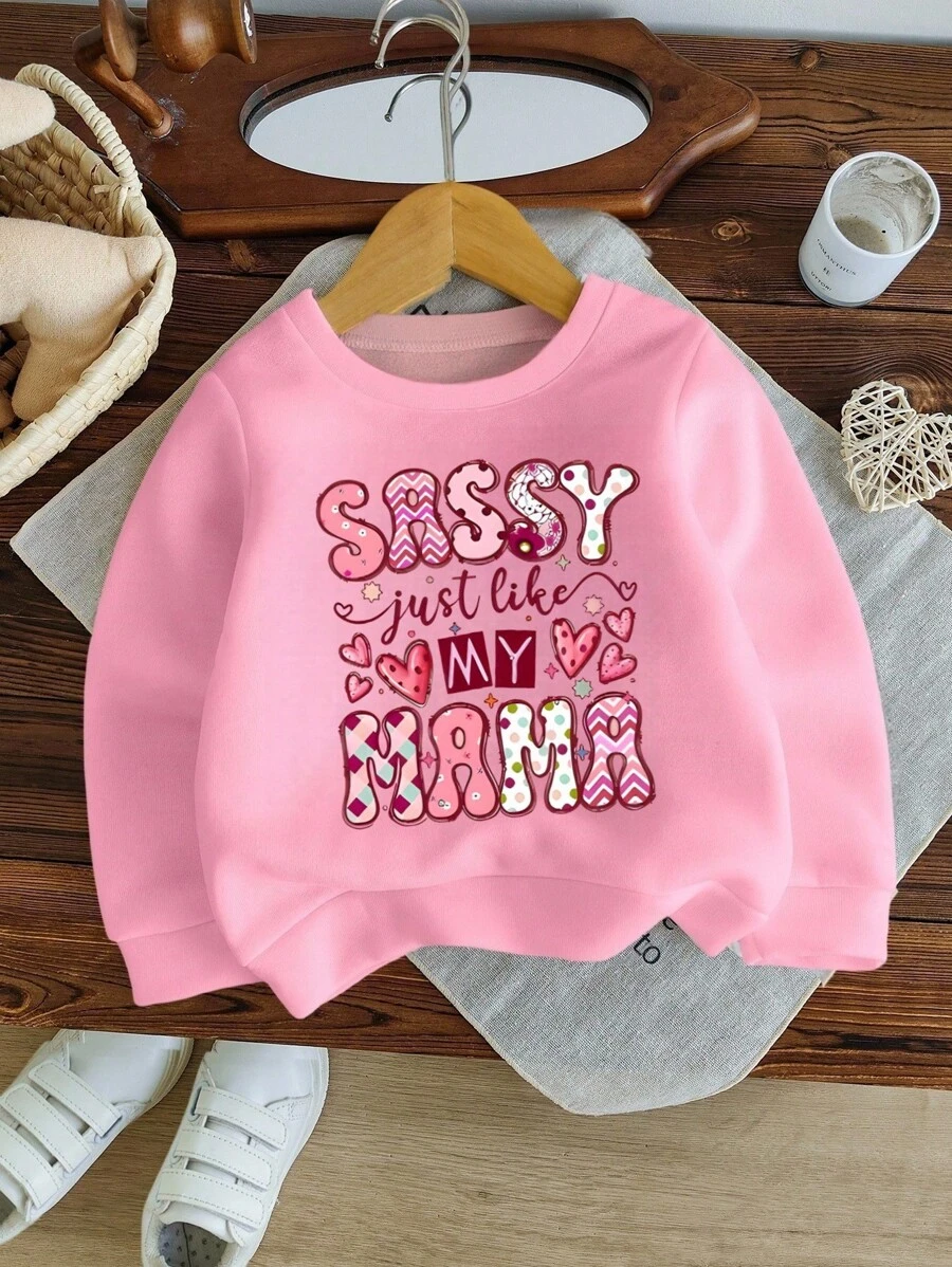 SHEIN Vintaside Kids Baby Girls' Cute Printed Crew Neck Long Sleeve Sweatshirt, Comfortable For Outdoor, Casual, Sports And Play, Autumn/Winter