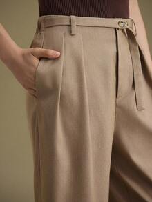 Ontre 2025 Winter Women's Loose Pleated Wide Leg Pants,Khaki,Autumn Business Casual Office Trousers,Old Money Style Effortless High-End Urban Commuting Wear - Grey - View 6