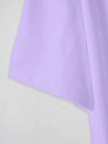SHEIN Áo thun cổ tròn tay ngắn in chữ mùa hè cỡ lớn dành cho nữ - Màu tím hoa cà - Xem 4