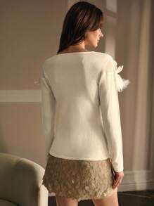 MOTF PREMIUM FEATHER & FLORAL APPLIQUES SLIM FIT SWEATER - Apricot - View 4