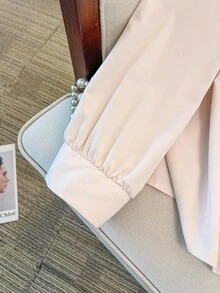 Regalyn New Plus Size Women's Elegant Business Elegant Bowknot Collar Solid Color Blouse Top, Versatile For Daily Wear, Minimalist Design With Fashionable Pleats, Slimming And Stylish Fall Cloth For Women