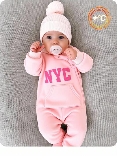 Mono de manga larga con patrón de letras tejido rosa lindo para bebé recién nacida, otoño/invierno