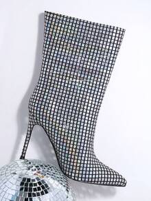 SHUZIA Metallic Point Toe Stiletto Heeled Boots - Silver - View 3