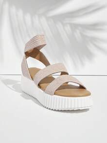 SHUZIA Women's Fashionable Summer Braided Strap Wedge Heel Platform Sandals - Dusty Pink - View 2