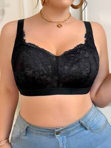 SHEIN Plus Size Sexy Black Lace Lingerie Bra - Black - View 3