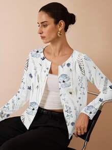 Glamance Shutterstock 休闲花卉印花女式夹克，适合秋季女士花卉外套，返校，工作服，女士秋冬商务休闲户外办公室乡村旅行女士西装外套轻便西装外套女士花卉西装外套女士 - 白色 - 查看 5