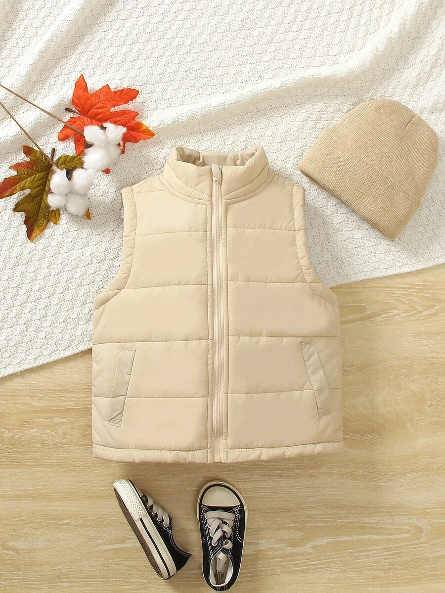 SHEIN Vintaside Kids 休闲纯色拉链无袖男童冬季外套，开学季