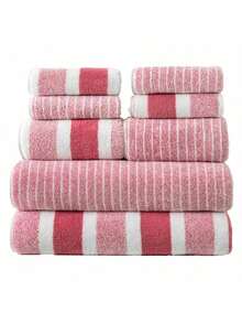 SHEIN Bộ 8 khăn tắm sọc, chất liệu vải nỉ san hô kiểu dáng đơn giản, nhanh khô và thấm nước, thích hợp dùng cho khăn tắm trong phòng tắm gia đình, khách sạn và tiệm spa - nhiều màu - Xem 6