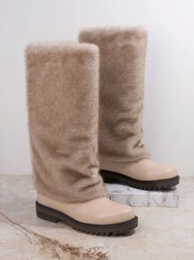 SHUZIA Botas de media caña de moda de felpa para mujer, adecuadas para fiestas - Beis - Ver 2