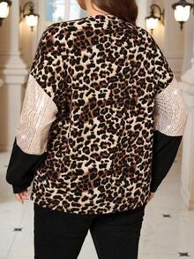 Miaspire Áo nỉ cổ tròn tay dài in họa tiết da báo cỡ lớn, trang trí kim sa, áo nỉ in họa tiết da báo cỡ lớn cho mùa thu/đông - Nhiều màu - Xem 2