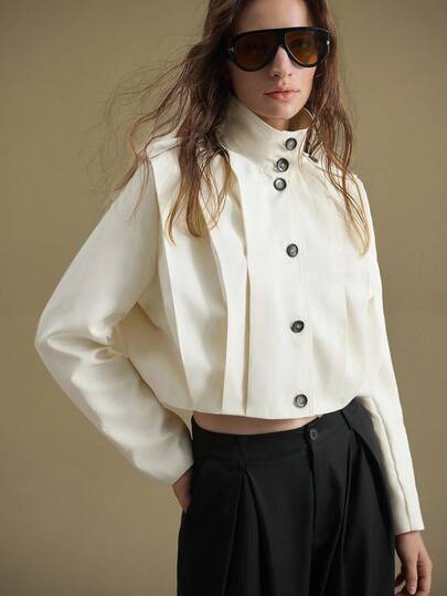 Ontre 休闲时尚百搭纽扣装饰长袖短款上衣，2025新款女装，适合秋冬季节、所有季节、返校季、万圣节、圣诞节、女教师、休闲外出、婚礼宾客着装、优雅教堂商务休闲外套、圣诞服装