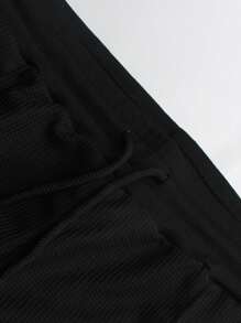 Manfinity Homme Bộ quần áo thun tay ngắn trơn màu thường ngày cho nam, mùa hè - màu đen - Xem 3