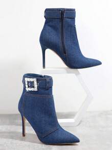SHUZIA 尖頭細跟跟美式短靴 - 藍色 - 查看 2