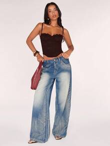 SHEIN BAE Áo hai dây ren gợi cảm, Dự tiệc, Đêm hẹn hò, Đi làm, Áo lót bralette dễ thương, Áo câu lạc bộ gợi cảm, Áo corset, Áo không dây, Áo đi chơi, Áo mùa hè, Áo dễ thương, Mùa hè dành cho phụ nữ, Áo ren - Cà phê nâu - Xem 4