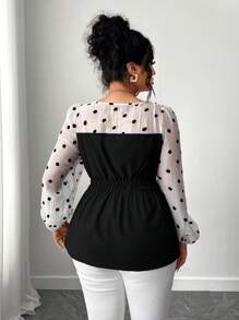 Elenzga Plus Size Women's Casual Bubble Sleeve Shirt, Minimalist Design, Flattering, Suitable For Spring & Autumn Fall Cloth For Women