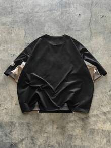 AXEPEAK Maglietta casual da uomo stile sportivo quotidiano, con cuciture e stampe, a maniche corte e collo tondo