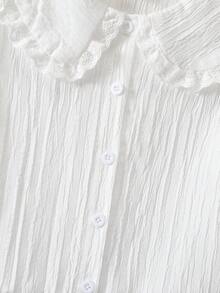 SHEIN 女童优雅百搭蕾丝边彼得潘领休闲长袖开衫衬衫，春秋季 - 白色 - 查看 6