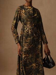 Lyxana Women's Elegant Leopard Print Midi Dress Fall Cloth For Women - Multicolor - View 7